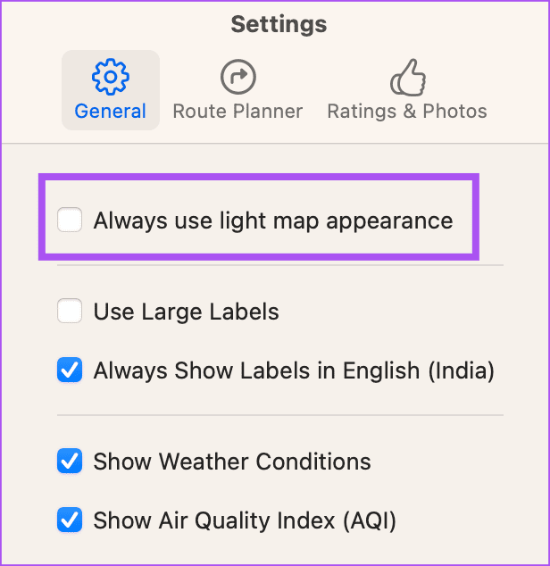 always use light map appearance Mac