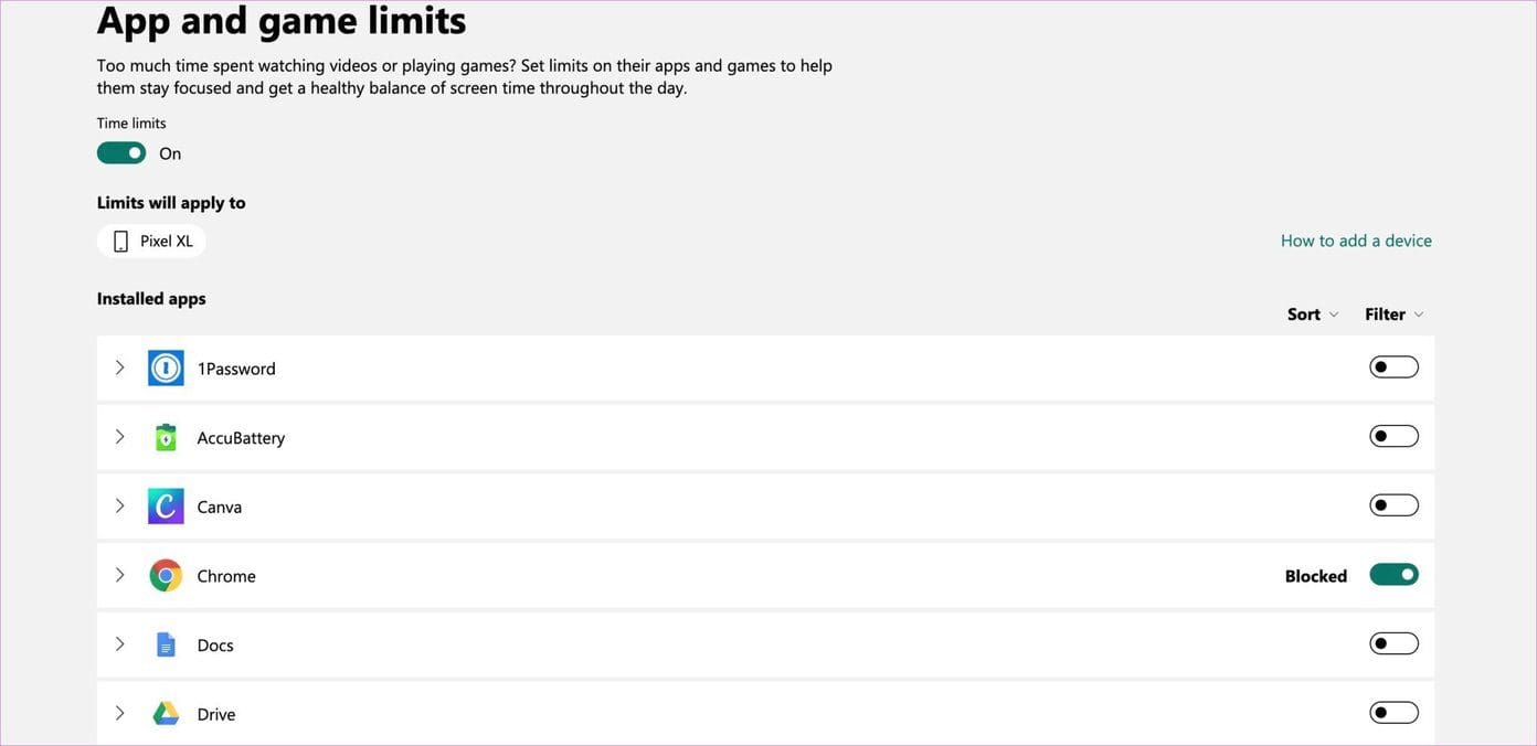 App and game limit