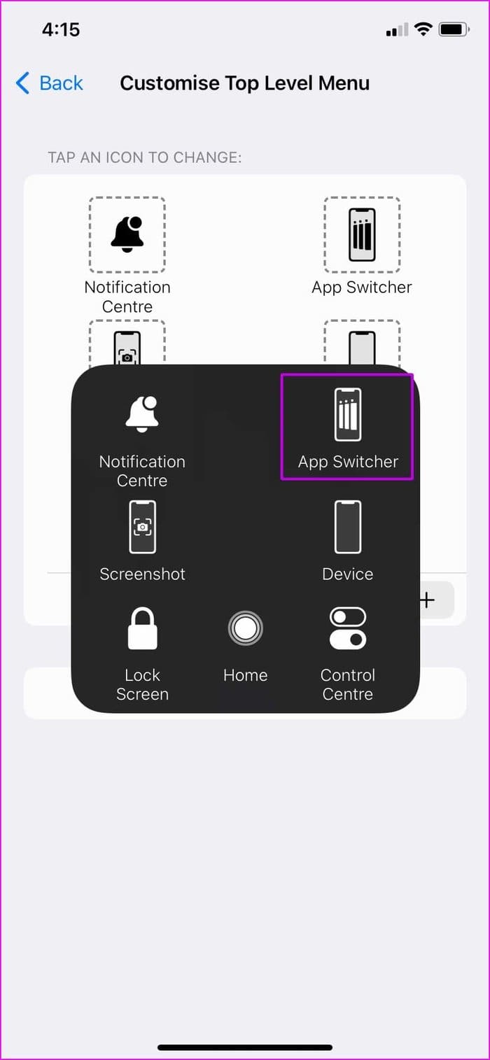App switcher menu enabled