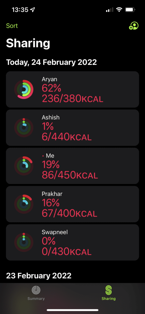 Shared activity on Apple Watch