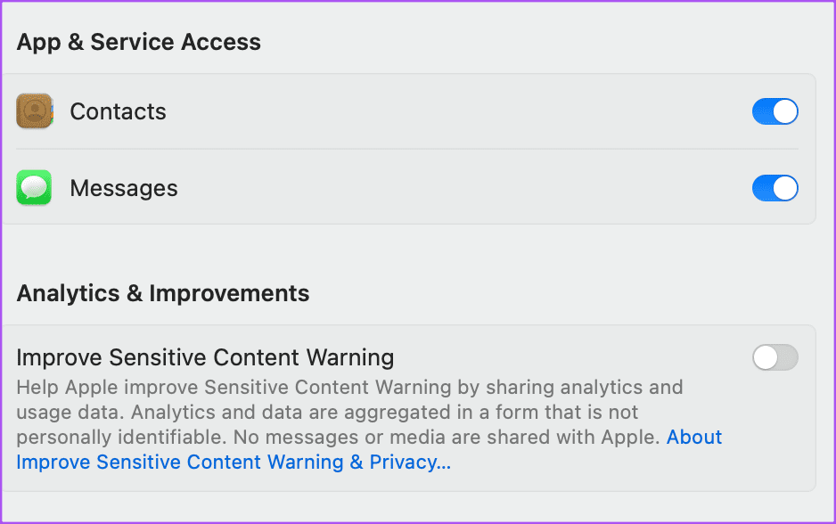 apps and services sensitive content warning Mac