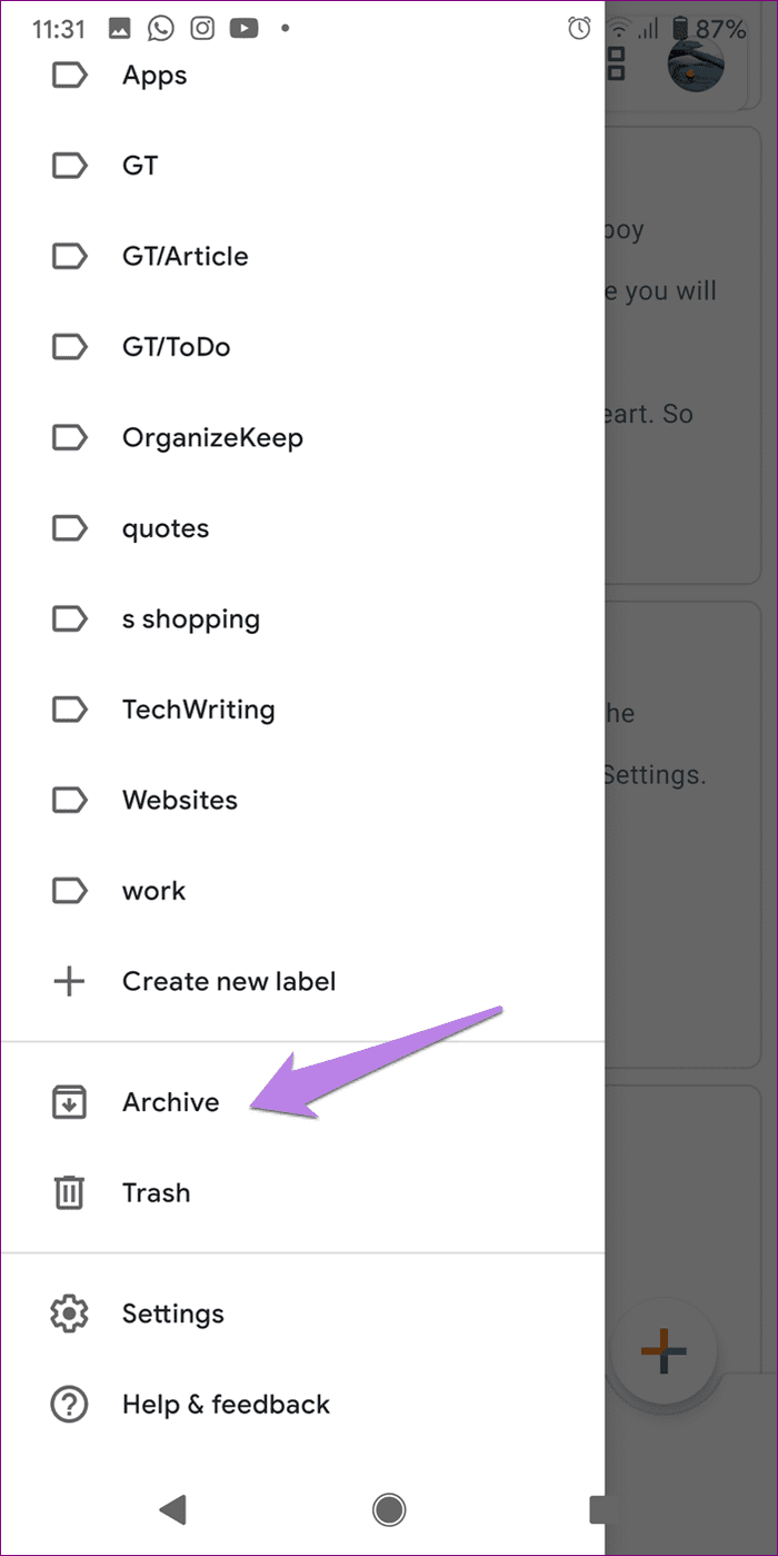 Archive in google keep notes 7