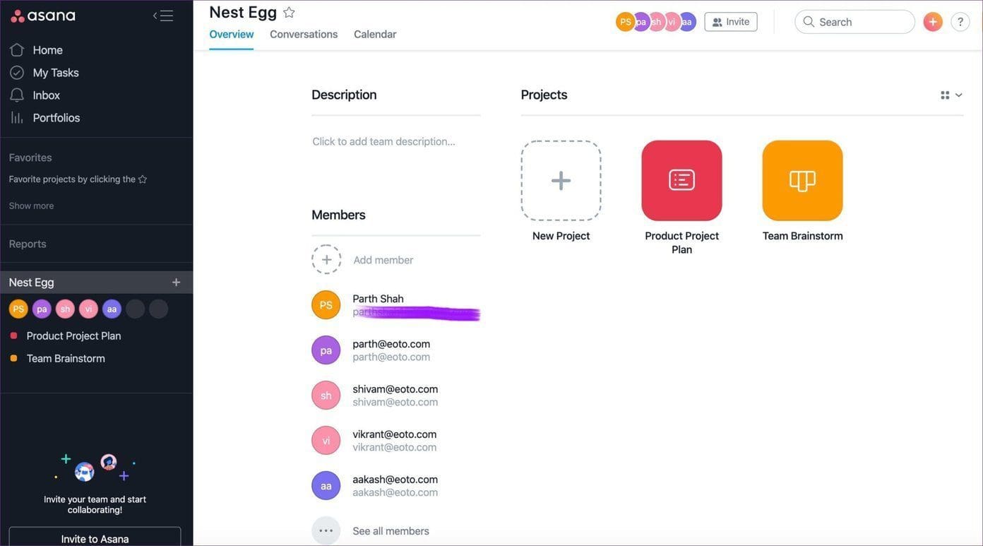 Asana home