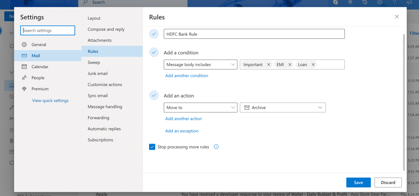 Auto archive rule created