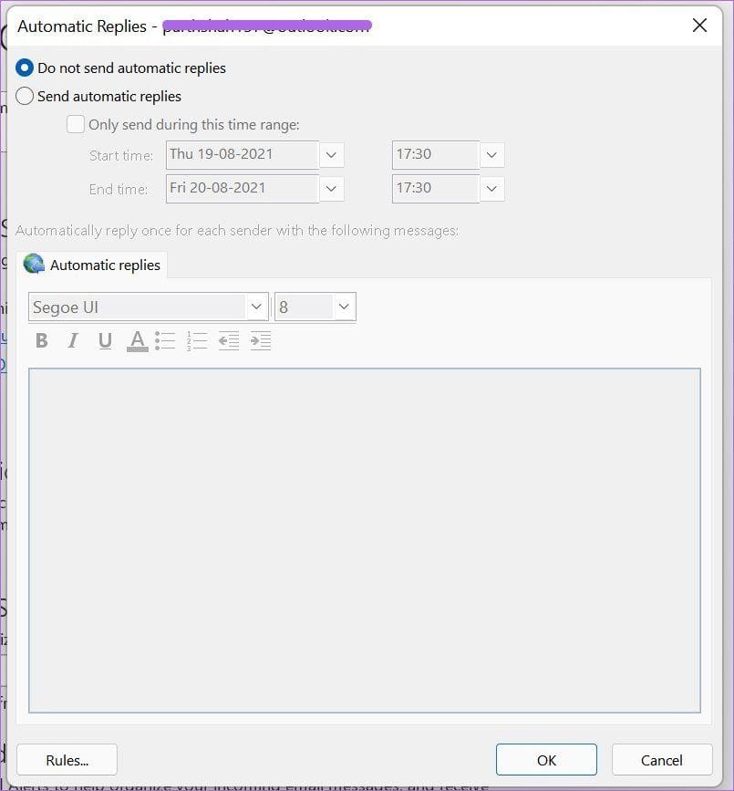 Automatic replies in windows