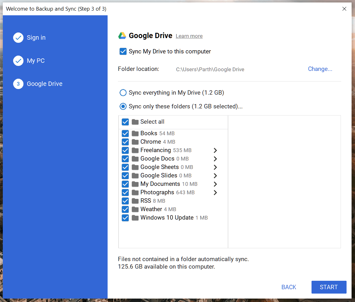 Backup and sync select folders