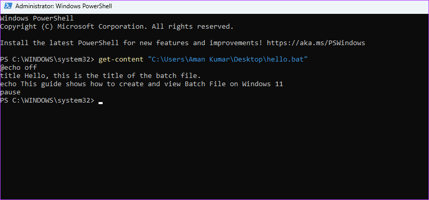 batch file result using get content command in PowerShell