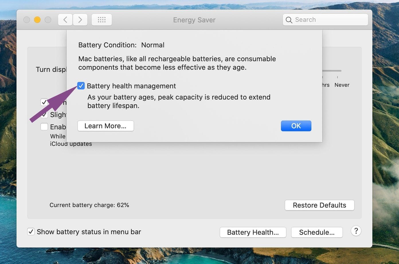 Battery health management