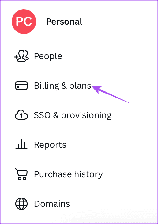 billing and plans canva web page