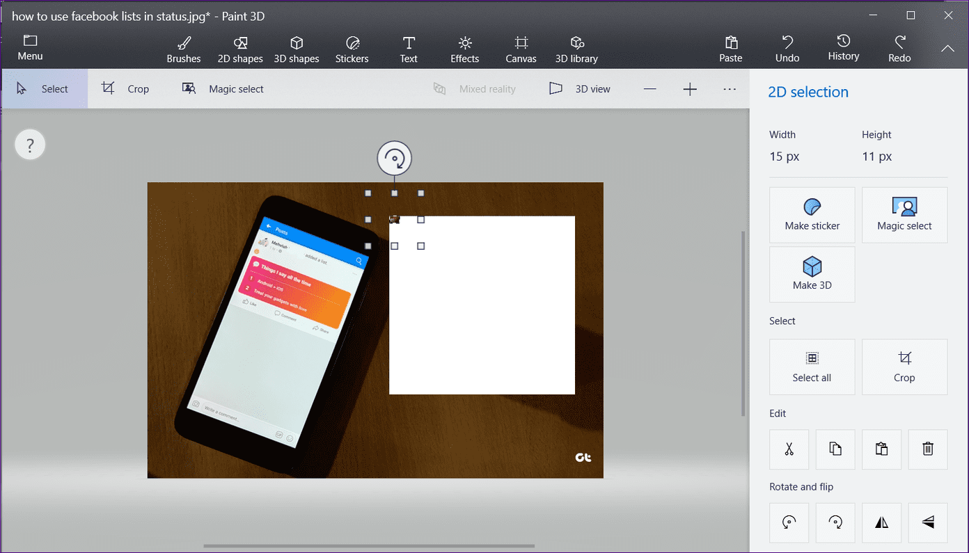 Blur image in paint 3d 4