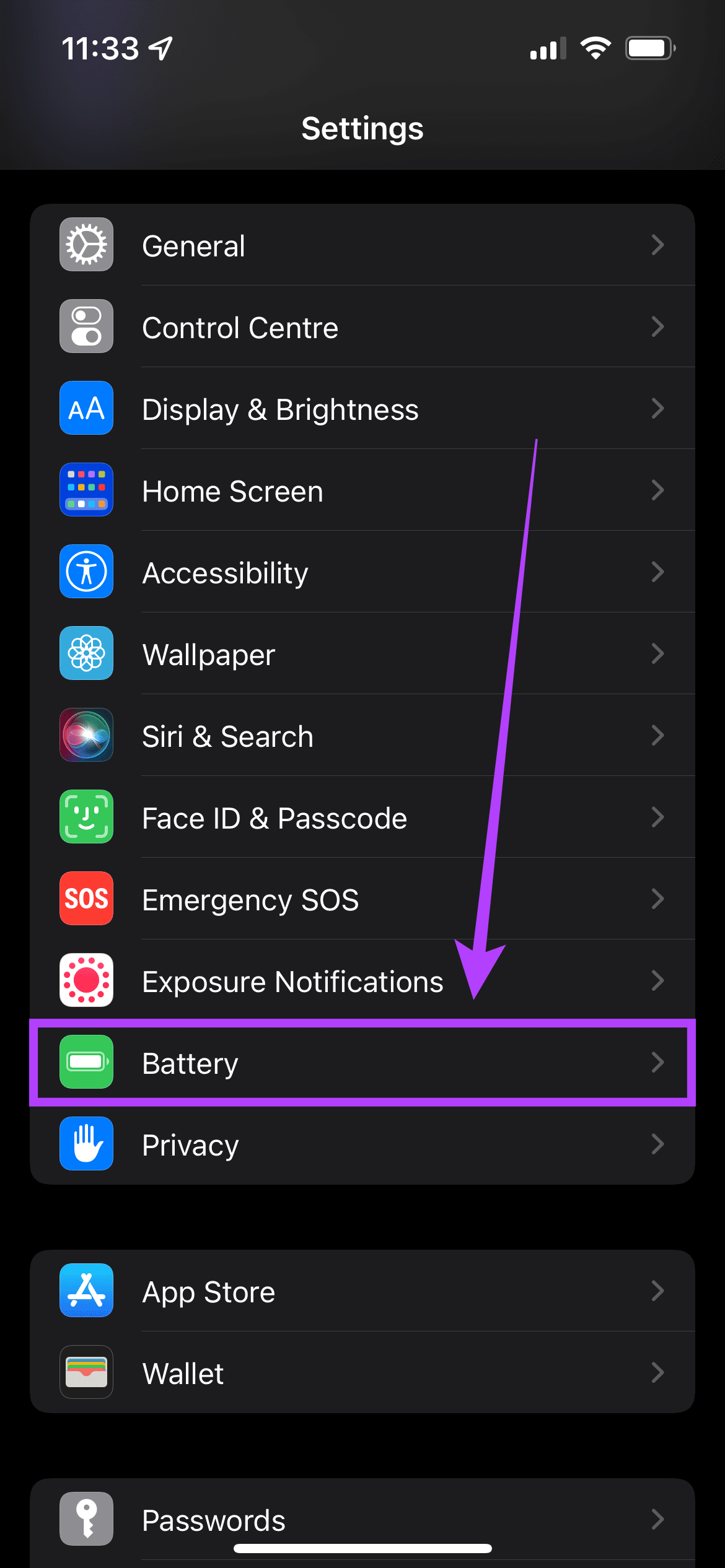 Battery settings