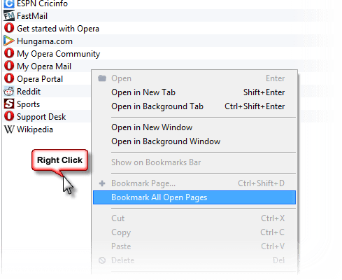 Bookmark Manager Opera