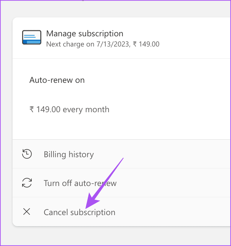 cancel subscription onedrive
