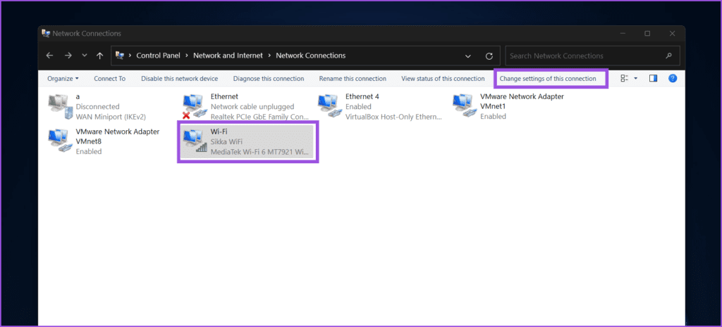 Changing connection settings of Wi-Fi device