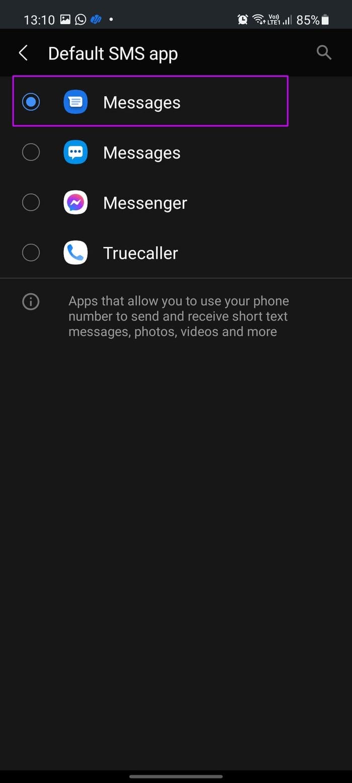 Change default SMS app