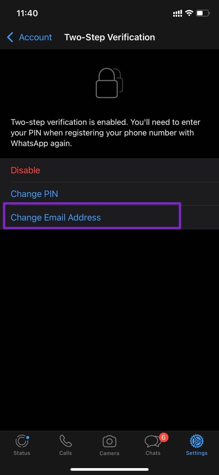 Change email address for two step verification