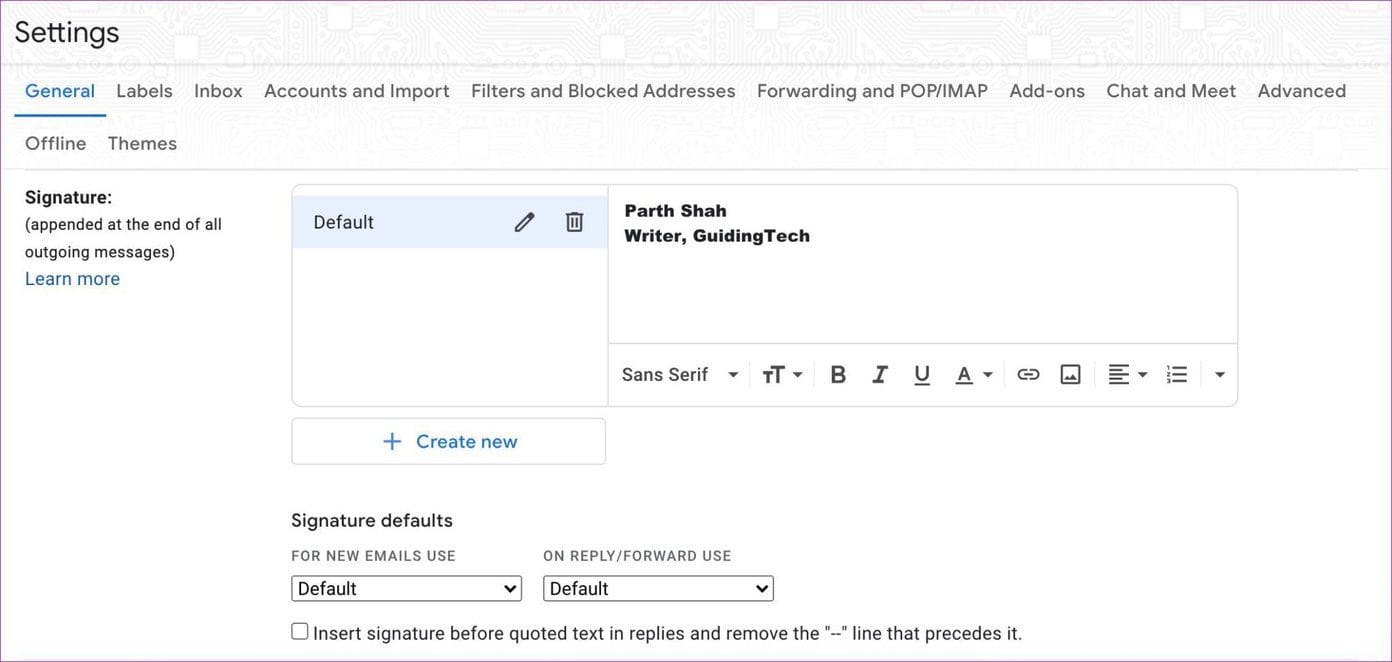 Change gmail signature on web