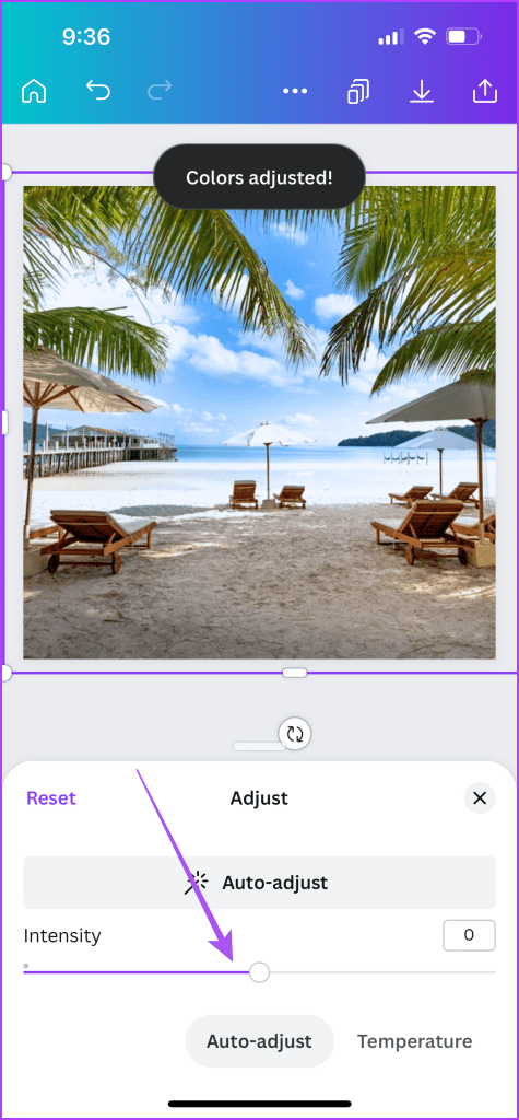 change intensity auto adjust canva app mobile