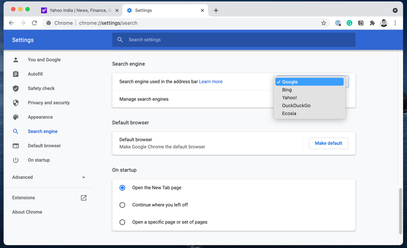 Change search engine in chrome