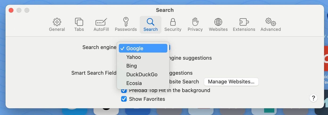 Change search engine