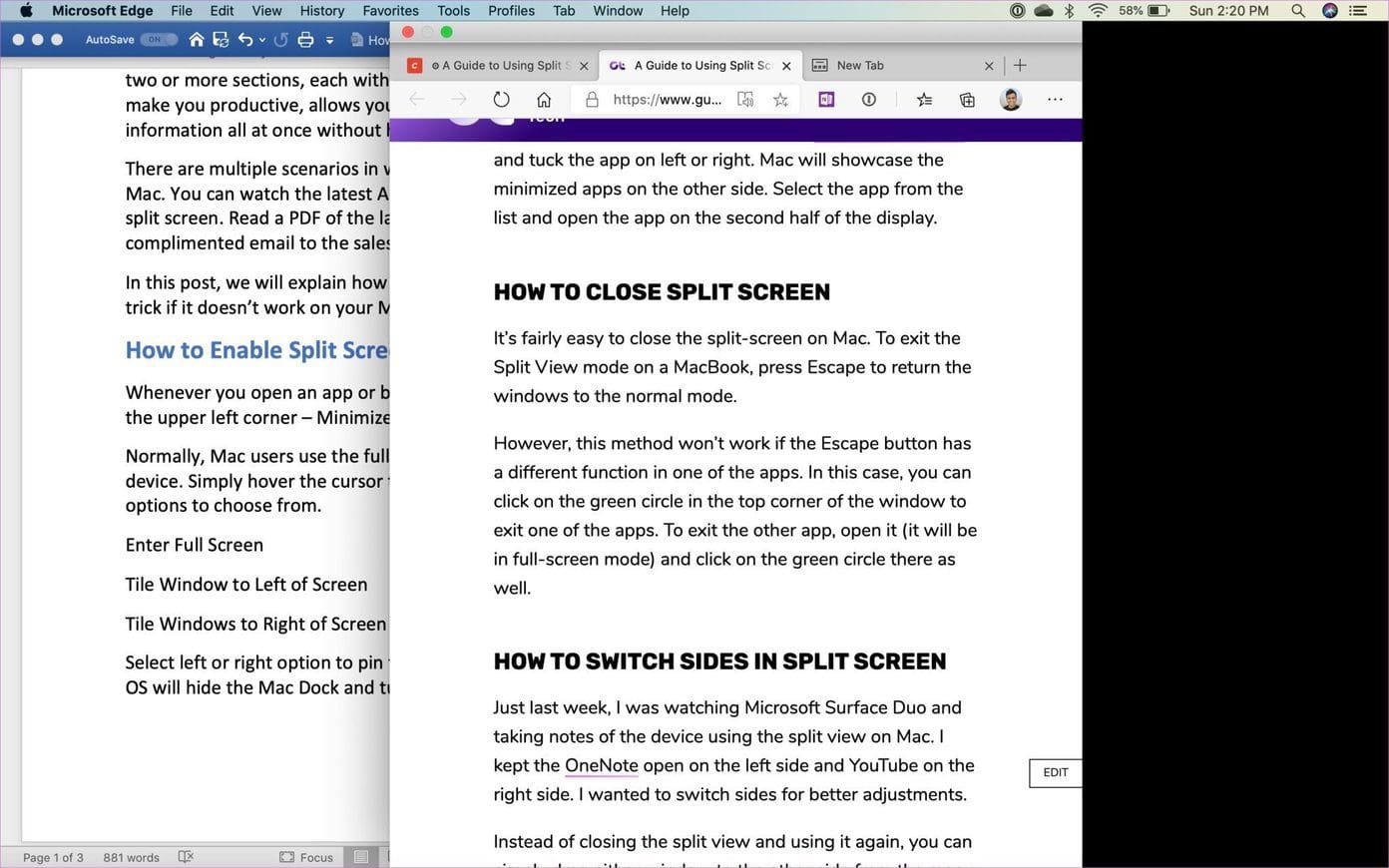 Change split screen sides