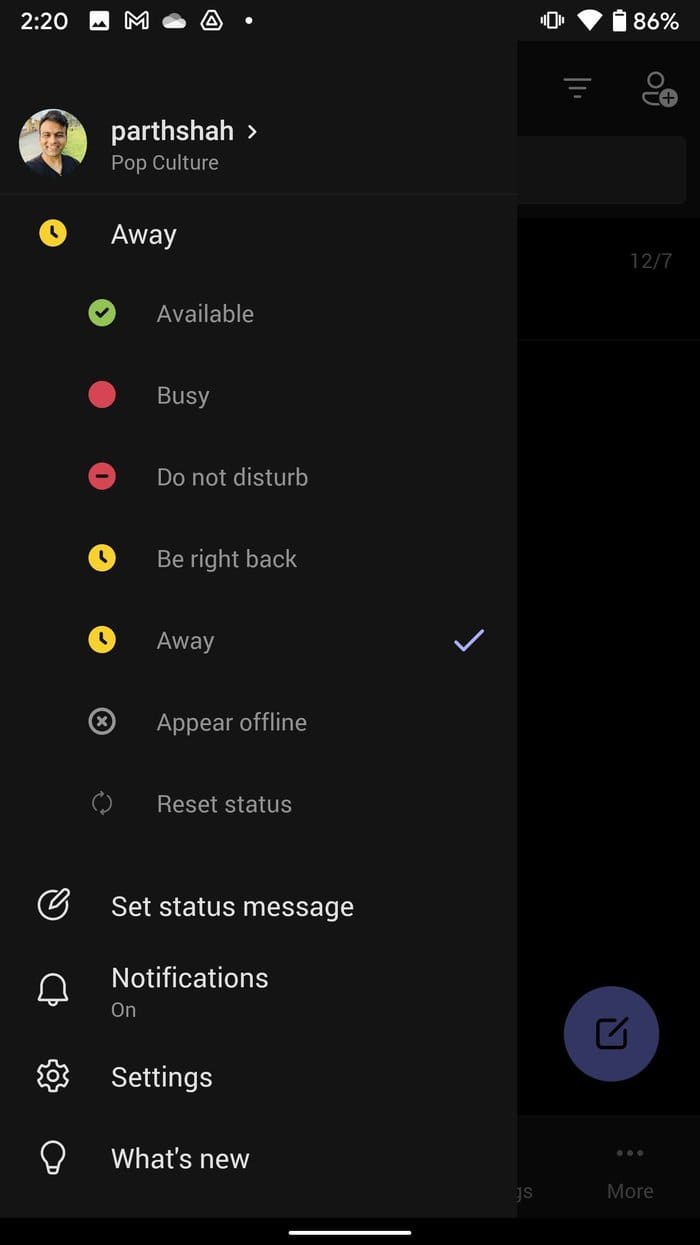Change teams status