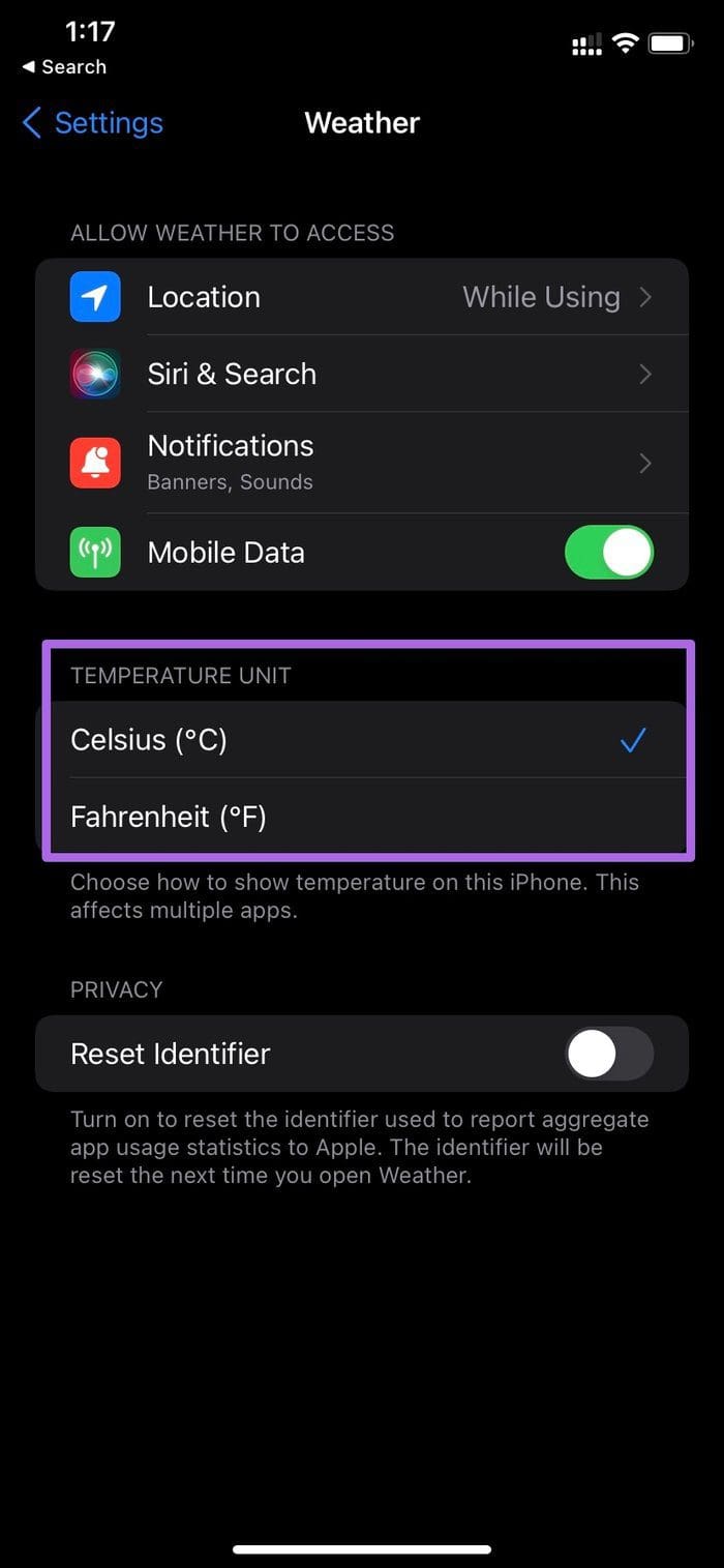 Change temperature unit