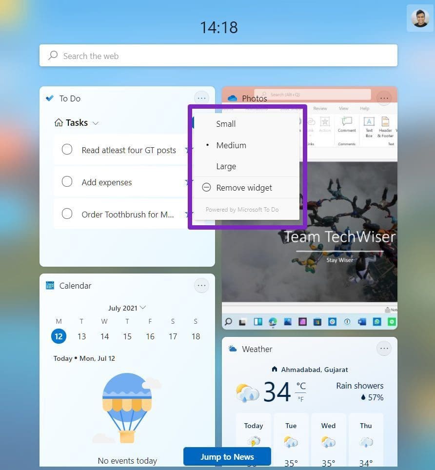 Change widget size