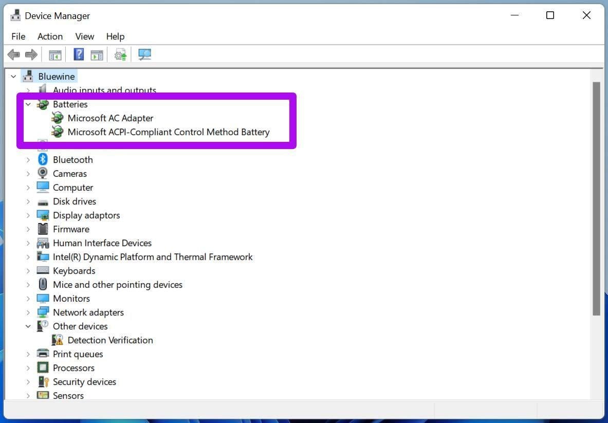 Check battery from device manager
