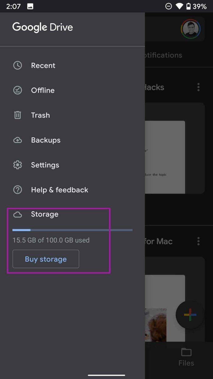 Check google drive storage