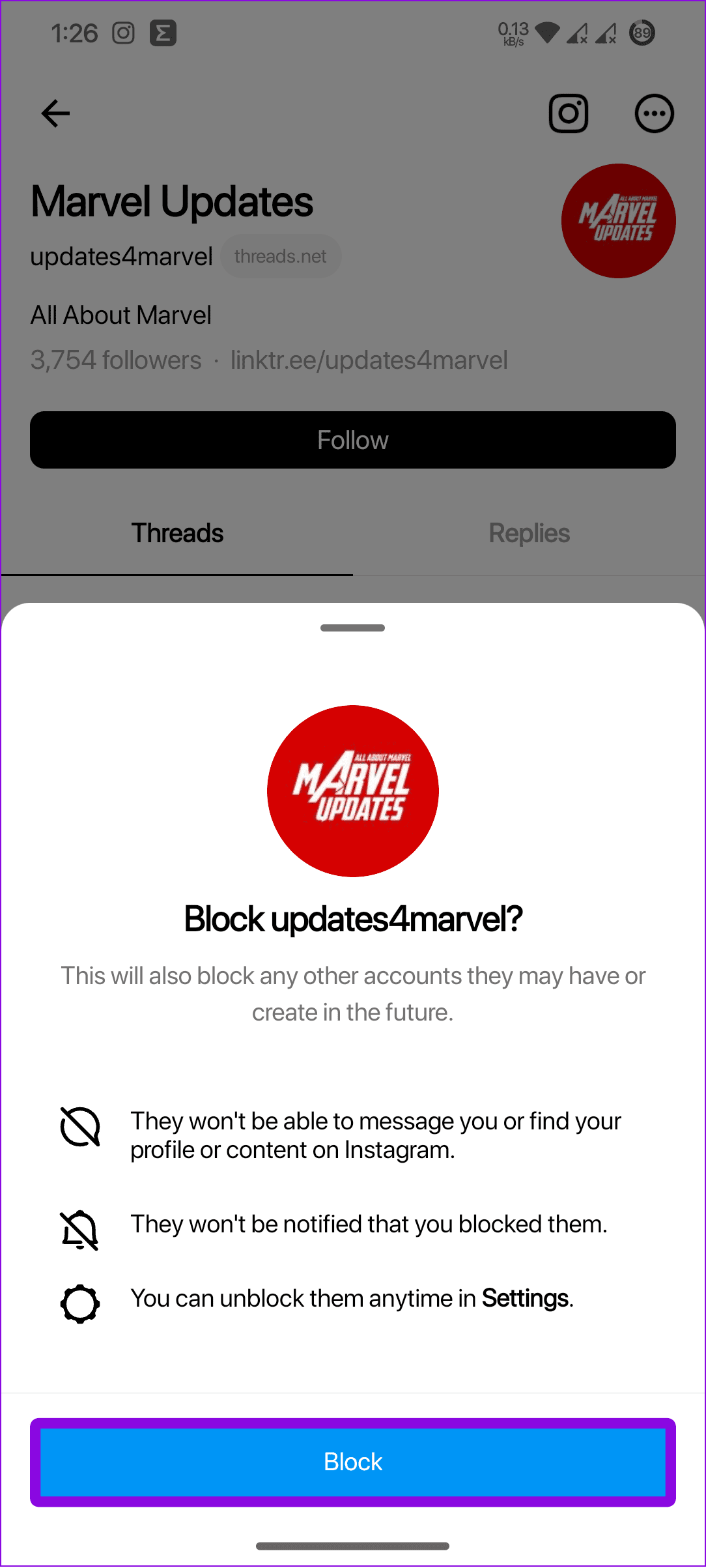 choose Block to confirm