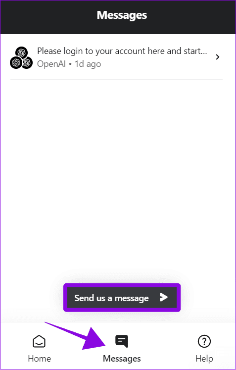 choose Messages and hit Send us a message