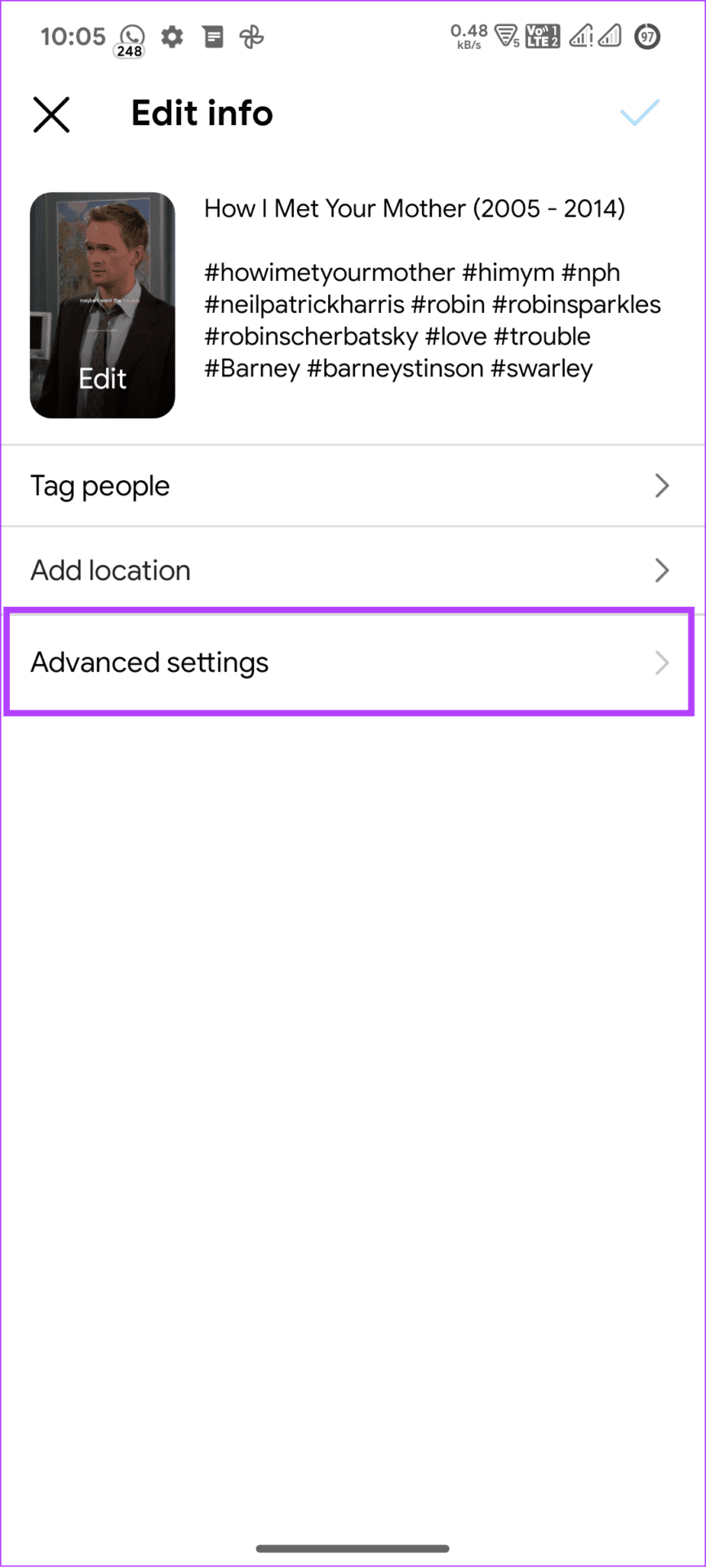 choose advanced settings