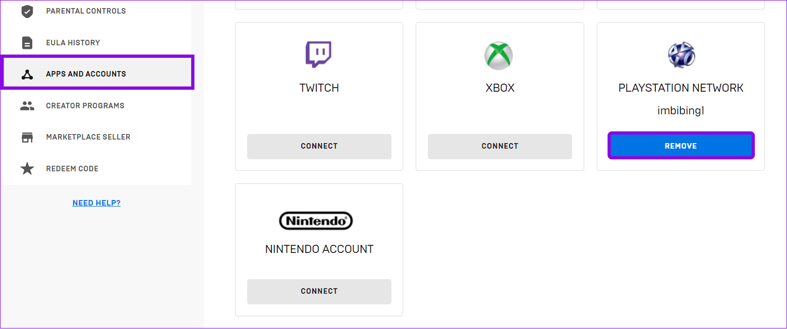 choose apps and account and then select Remove under the service you want to unlink 1