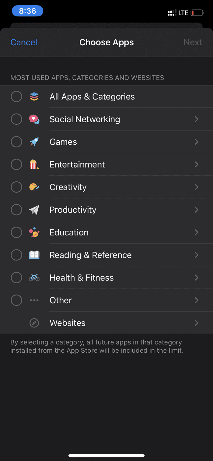 Choose apps to limit on iphone