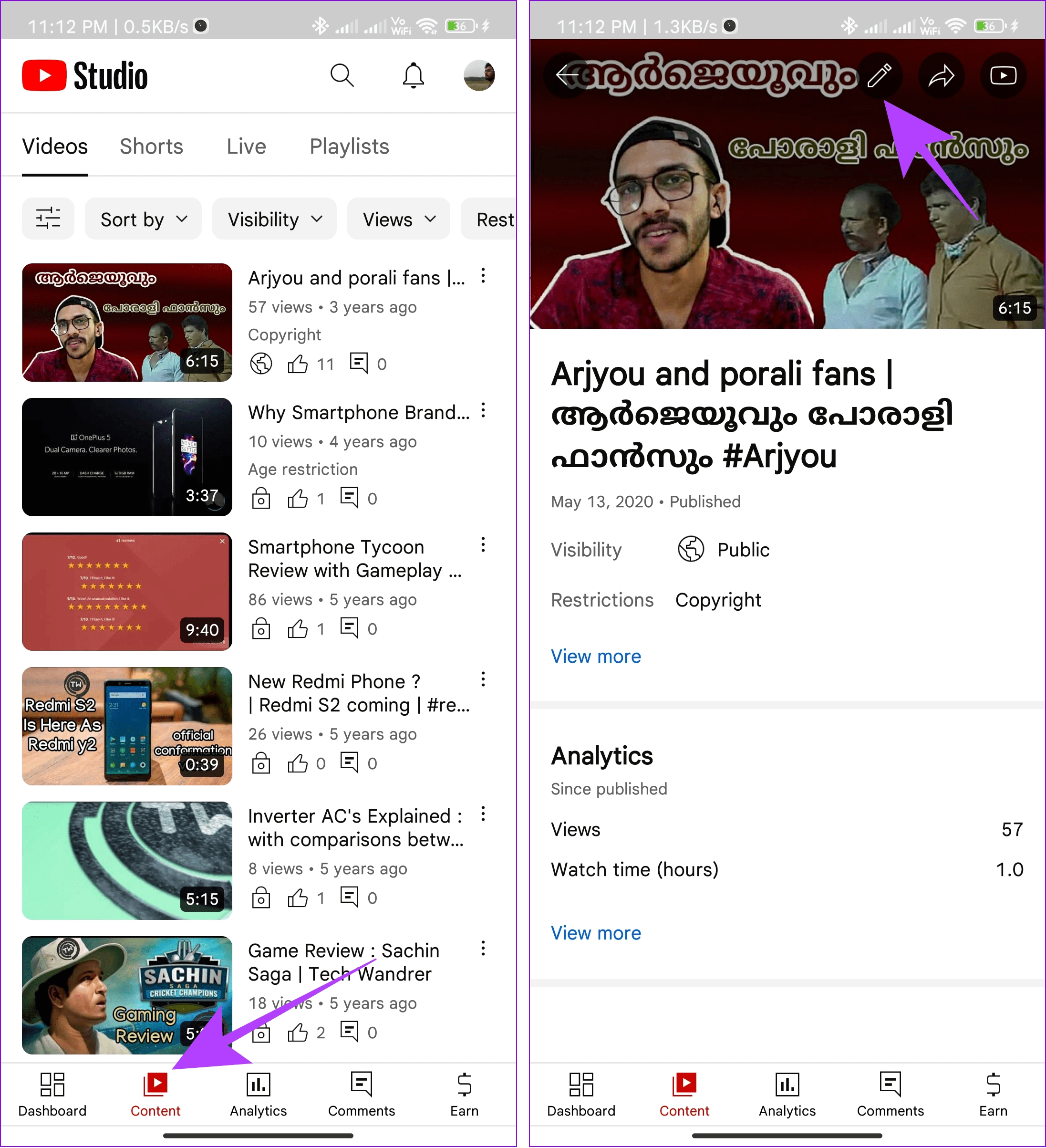 choose content and hit edit