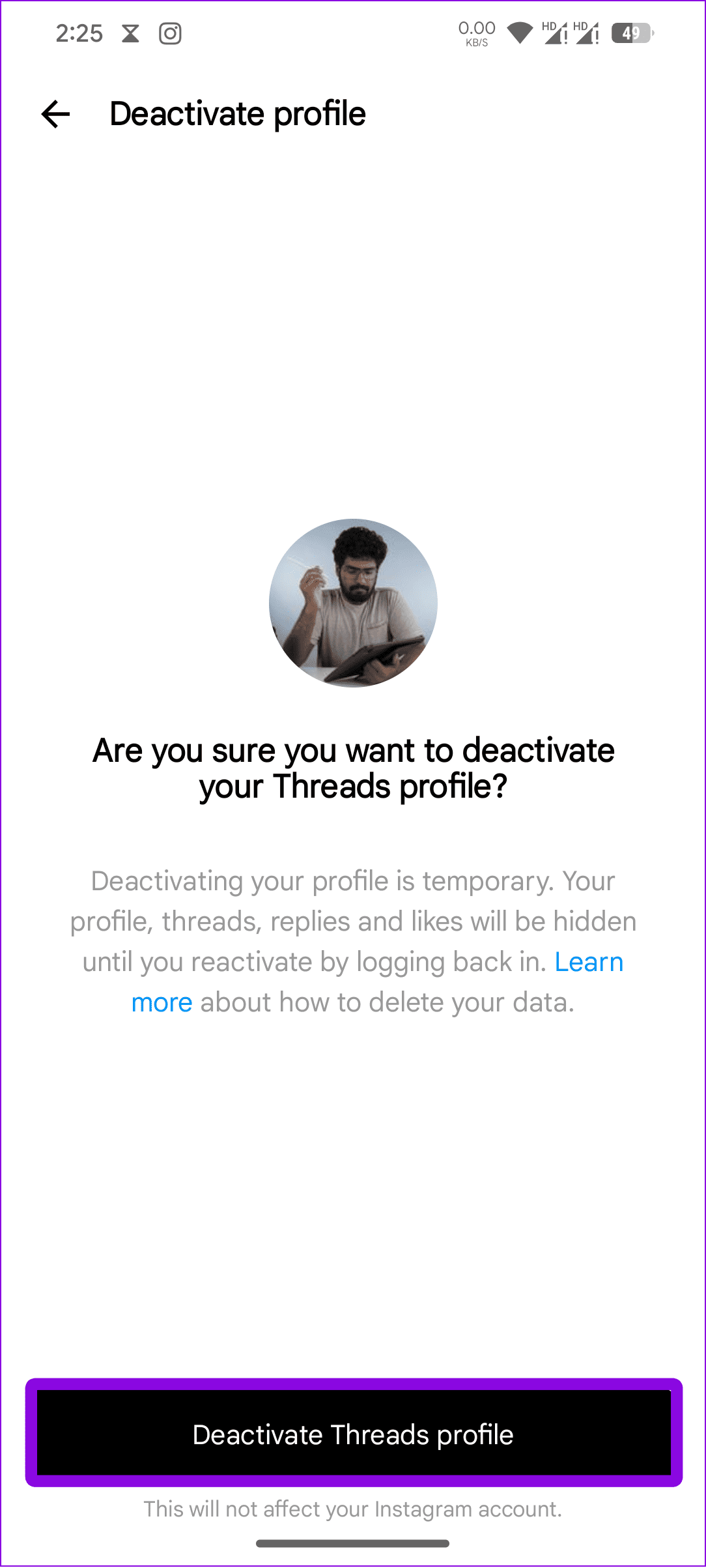 choose deactivate threads profile