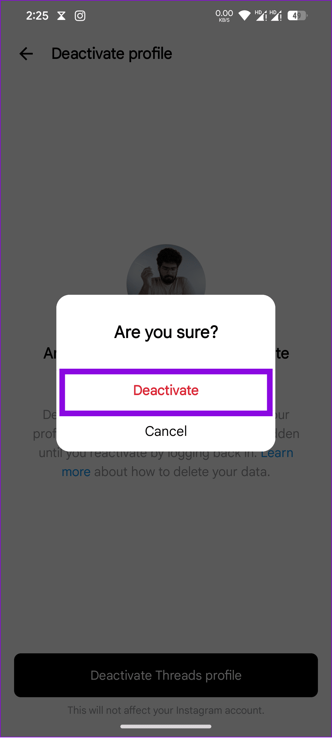 choose deactivate to confirm