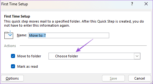 choose folder first time set up outlook app windows