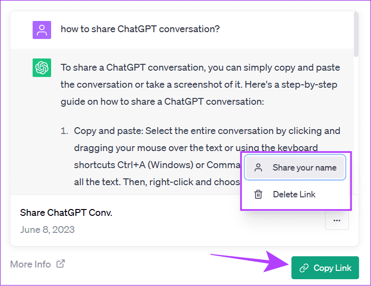 choose if you want to share name on ChatGPT Share links