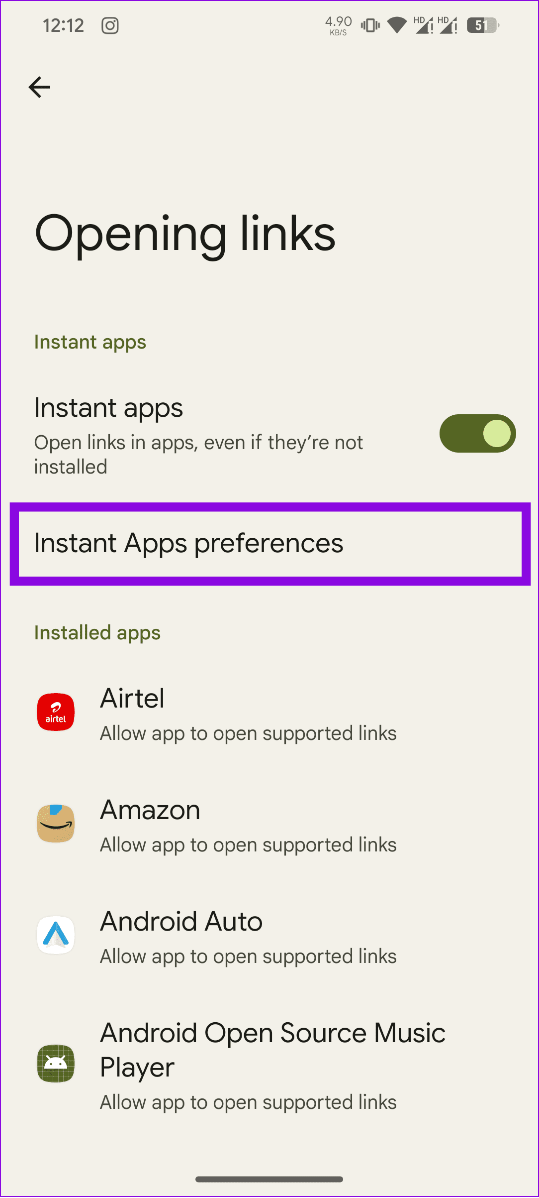 choose instant app preferences