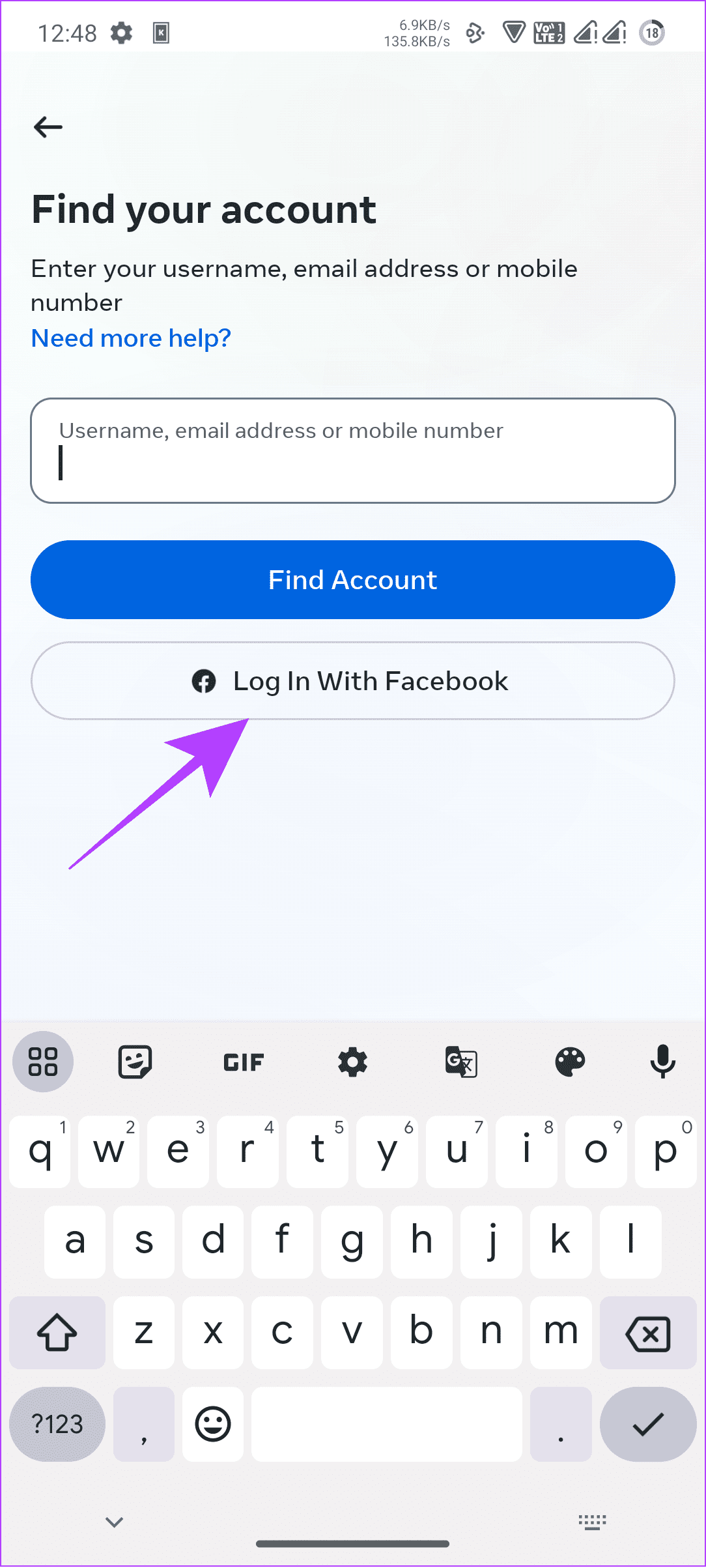 choose login with facebook