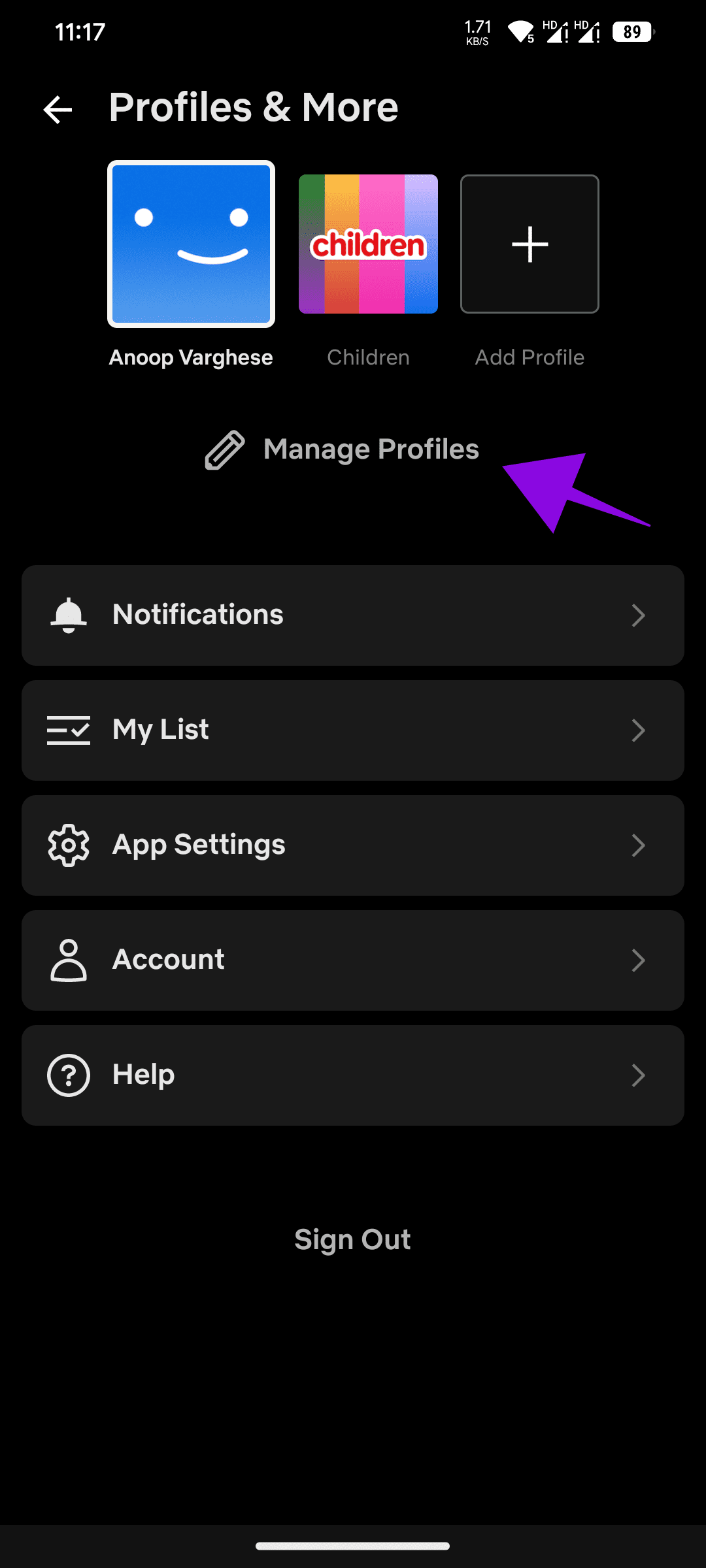 choose manage profiles