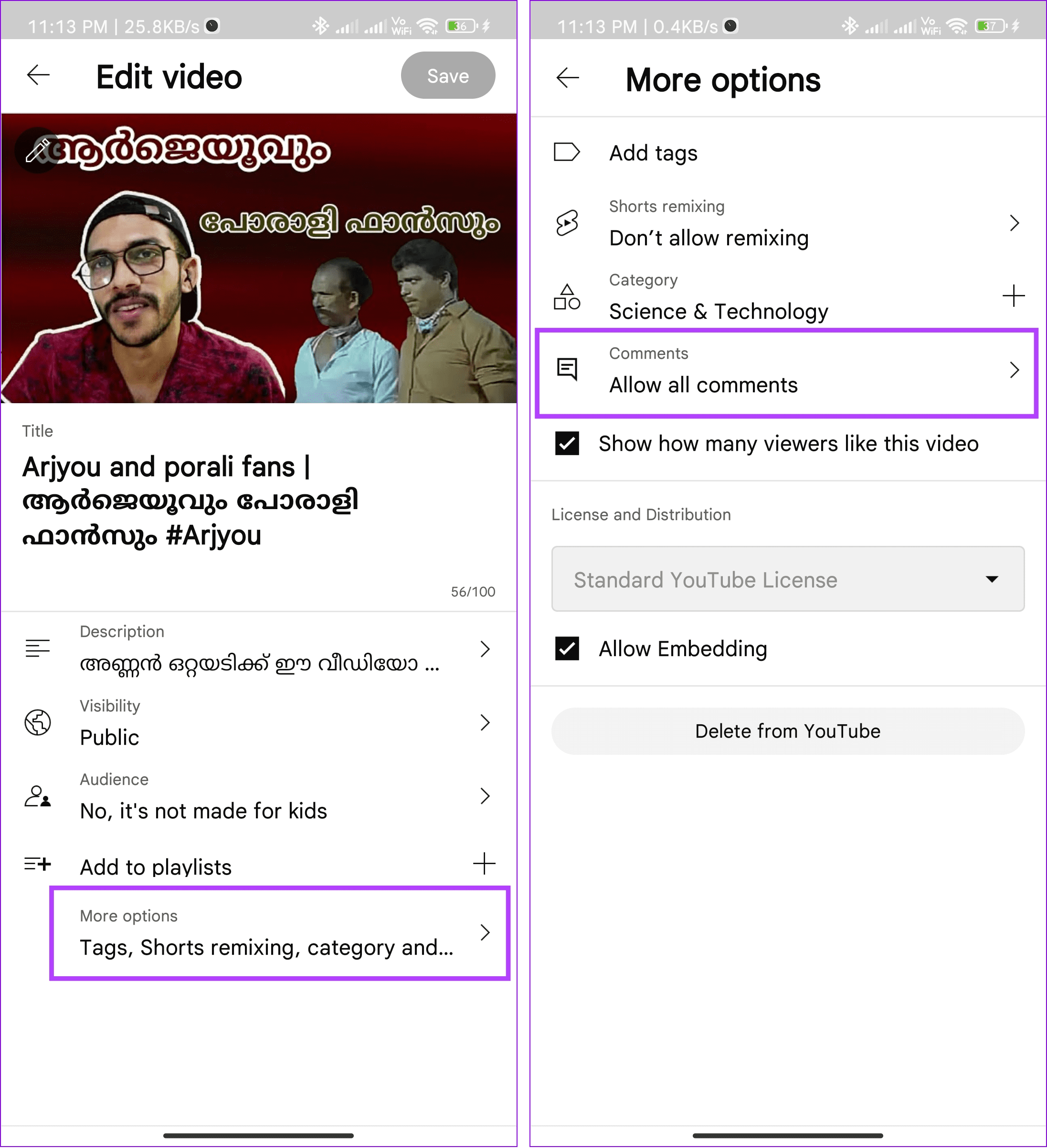 choose more options and hit comments