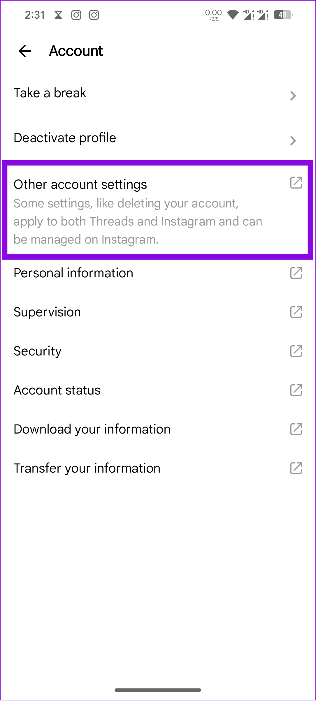 choose other account settings