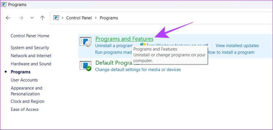 choose programs and features