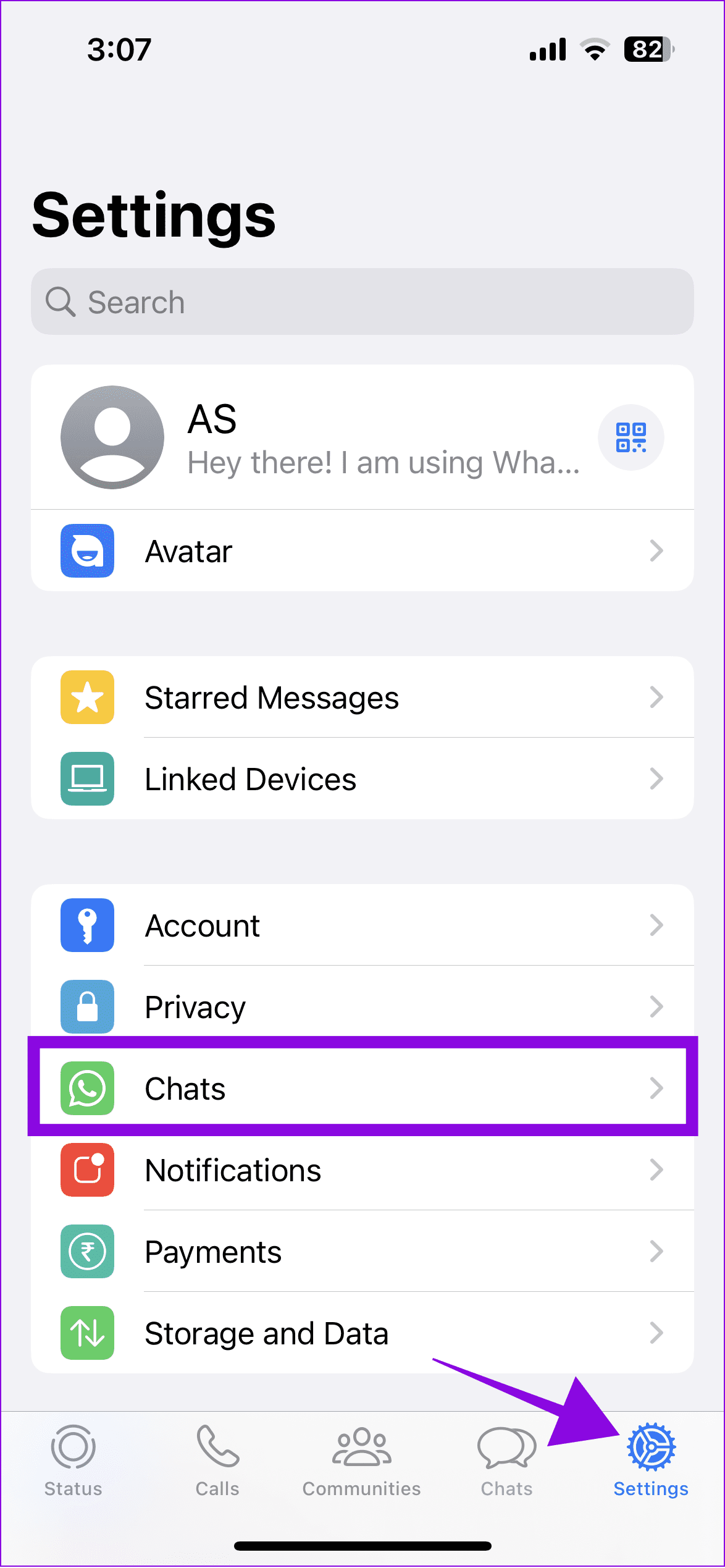 choose settings and tap Chats