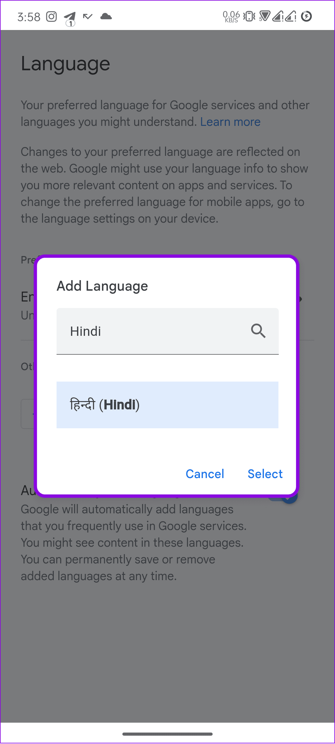 choose the language and tap Select