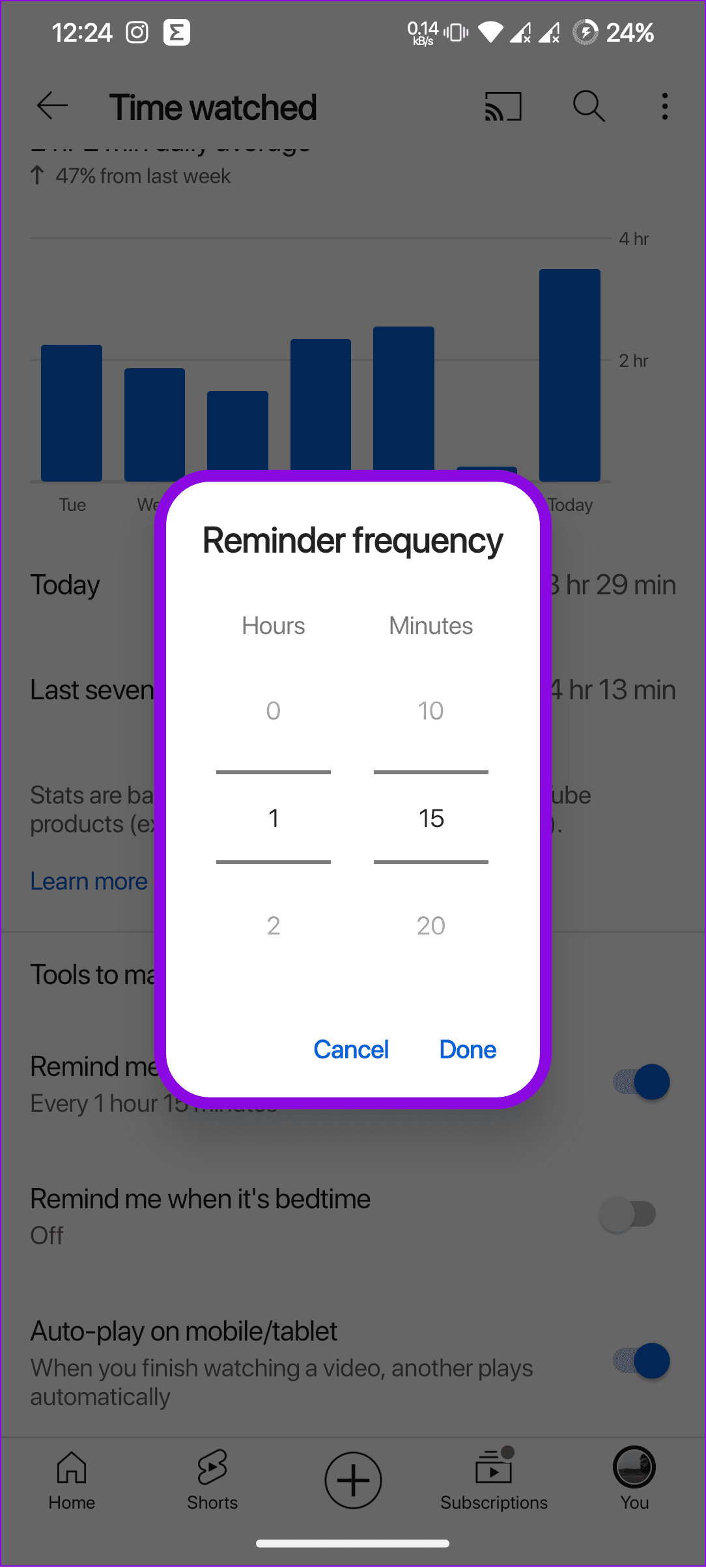 choose the time and tap done