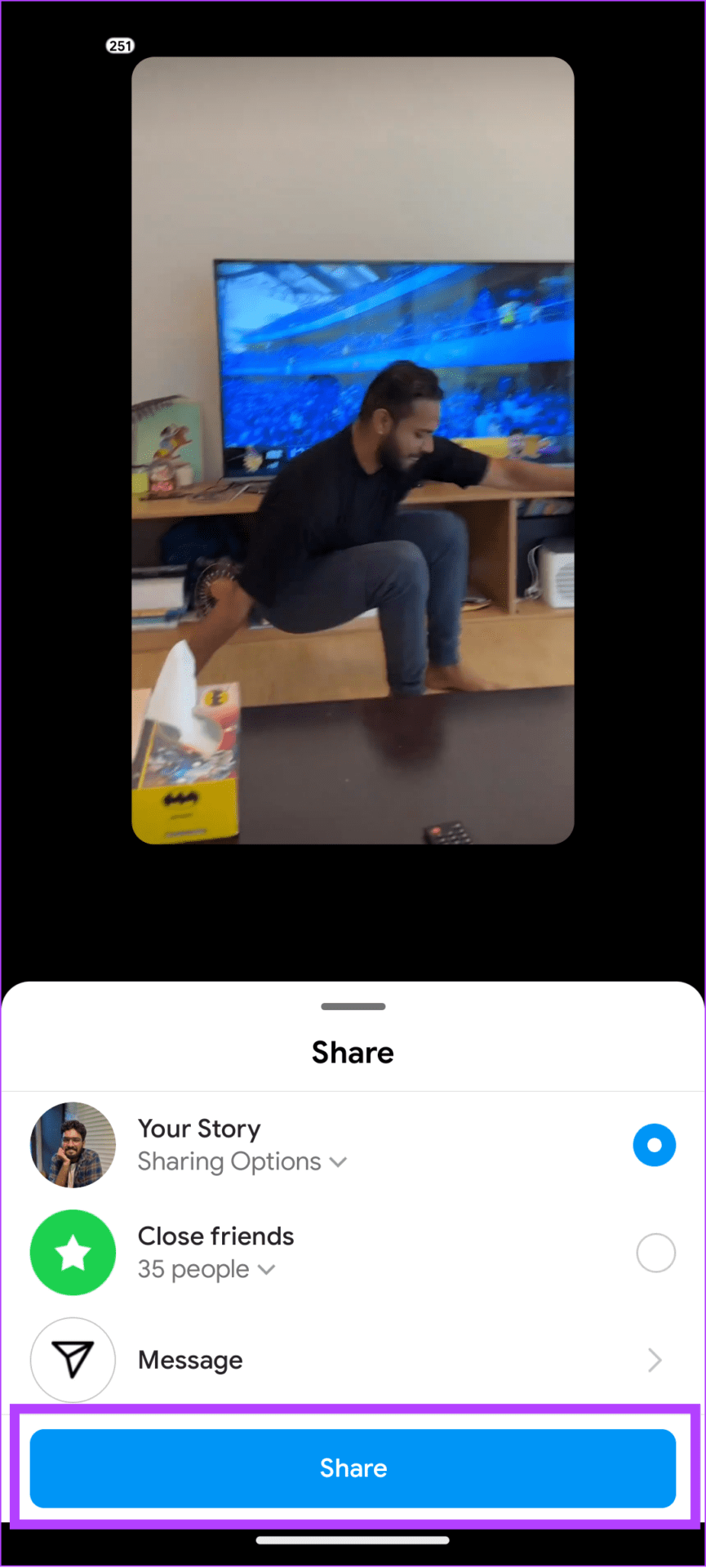 choose where to share and tap Share